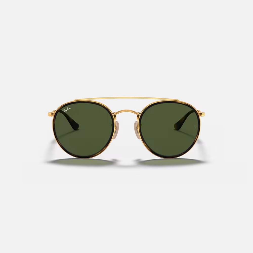 Ray-Ban around Double Bridge - Gold Frame Sunglasses with Green Lenses